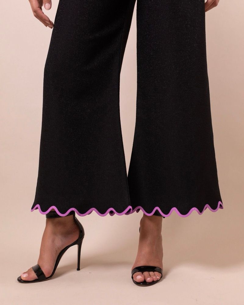 Apparel - Clara Black Co-ord set with contrast scalloped trim - HYA CONCEPT STORE