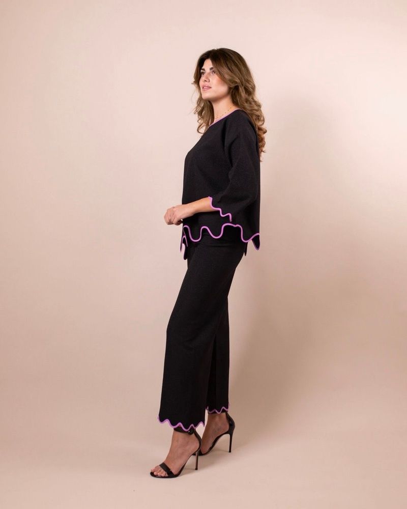 Apparel - Clara Black Co-ord set with contrast scalloped trim - HYA CONCEPT STORE