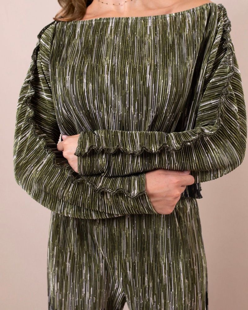 Apparel - THEA GREEN SHADING PLEATED SHIMMER TOP AND PANTS SET - HYA CONCEPT STORE