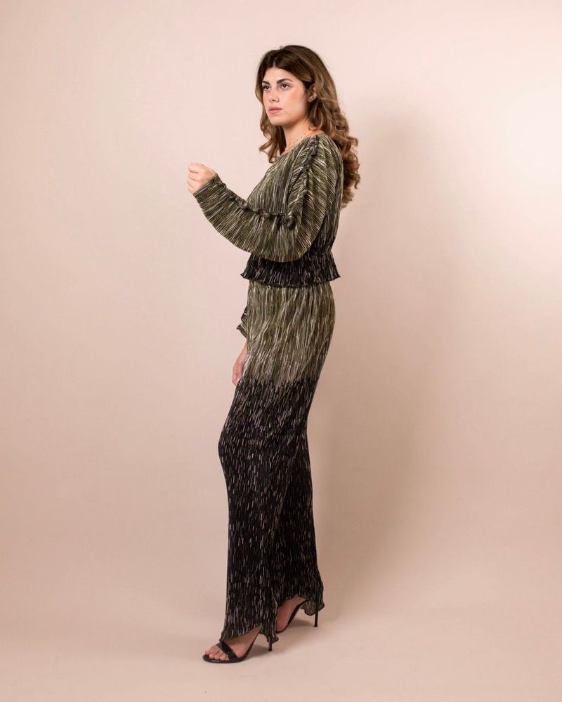 Apparel - THEA GREEN SHADING PLEATED SHIMMER TOP AND PANTS SET - HYA CONCEPT STORE