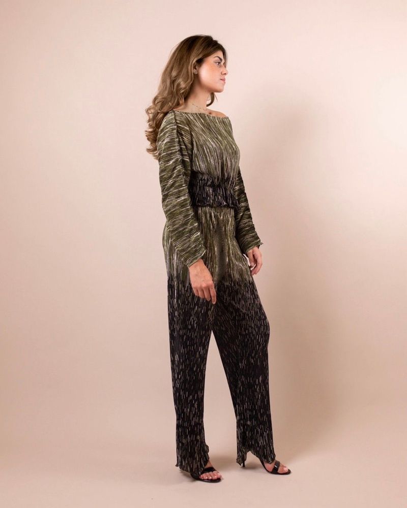 Apparel - THEA GREEN SHADING PLEATED SHIMMER TOP AND PANTS SET - HYA CONCEPT STORE