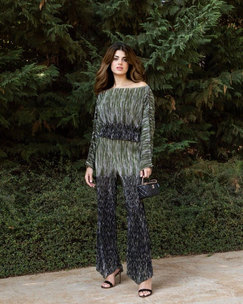 Apparel - THEA GREEN SHADING PLEATED SHIMMER TOP AND PANTS SET - HYA CONCEPT STORE