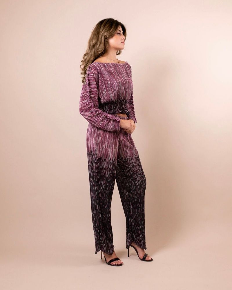 Apparel - SPARKLY PLEATED TOP AND PANTS SET - THEA PINK SHADING - HYA CONCEPT STORE