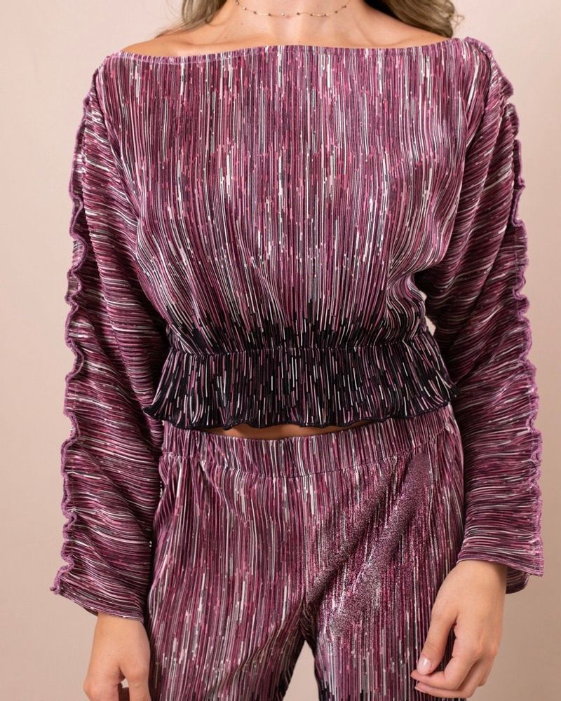 Apparel - SPARKLY PLEATED TOP AND PANTS SET - THEA PINK SHADING - HYA CONCEPT STORE