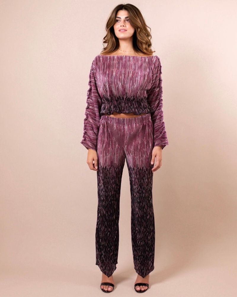 Apparel - SPARKLY PLEATED TOP AND PANTS SET - THEA PINK SHADING - HYA CONCEPT STORE