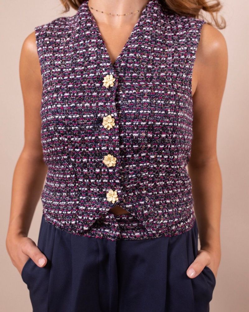 Prêt-à-porter - Ensemble veste et pantalon en tweed Lora bleu marine - HYA CONCEPT STORE