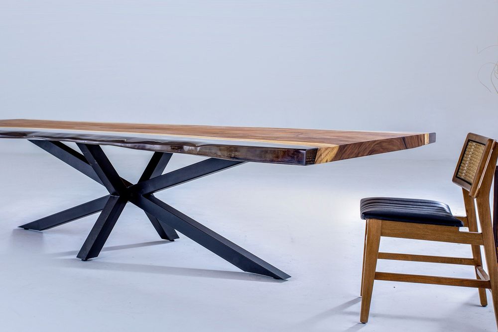 Tables Salle à Manger - Table de salle à manger en époxy transparent Live Edge - Table de cuis - TINELLA WOOD