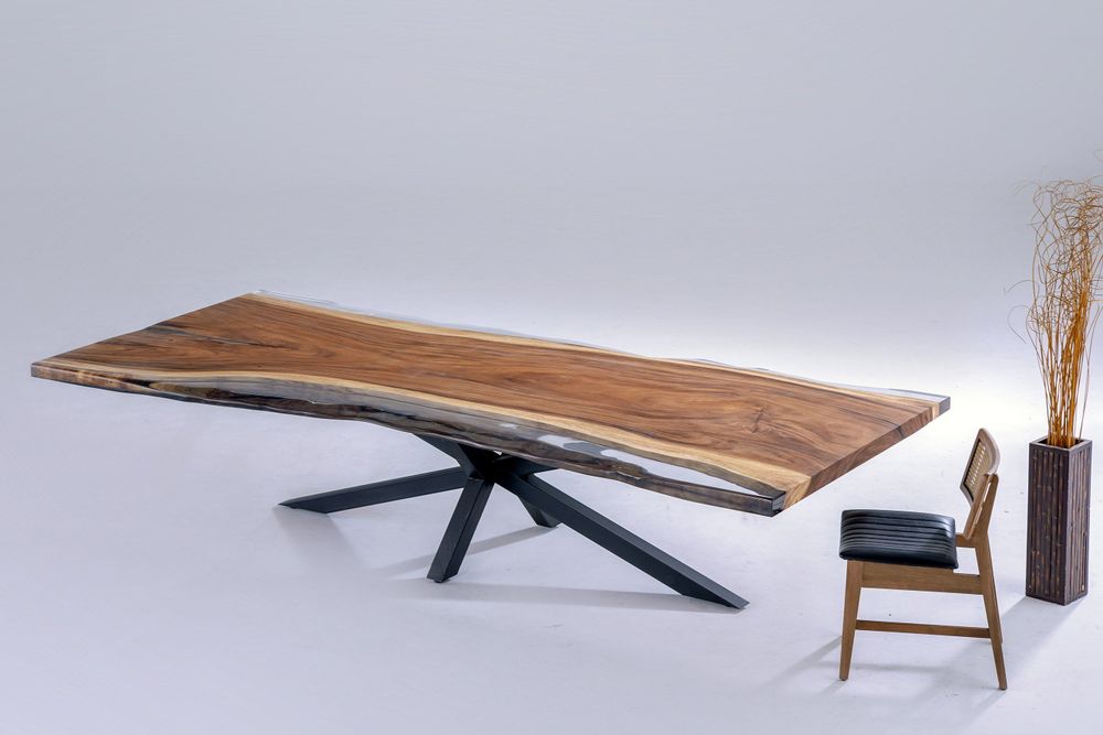 Tables Salle à Manger - Table de salle à manger en époxy transparent Live Edge - Table de cuis - TINELLA WOOD