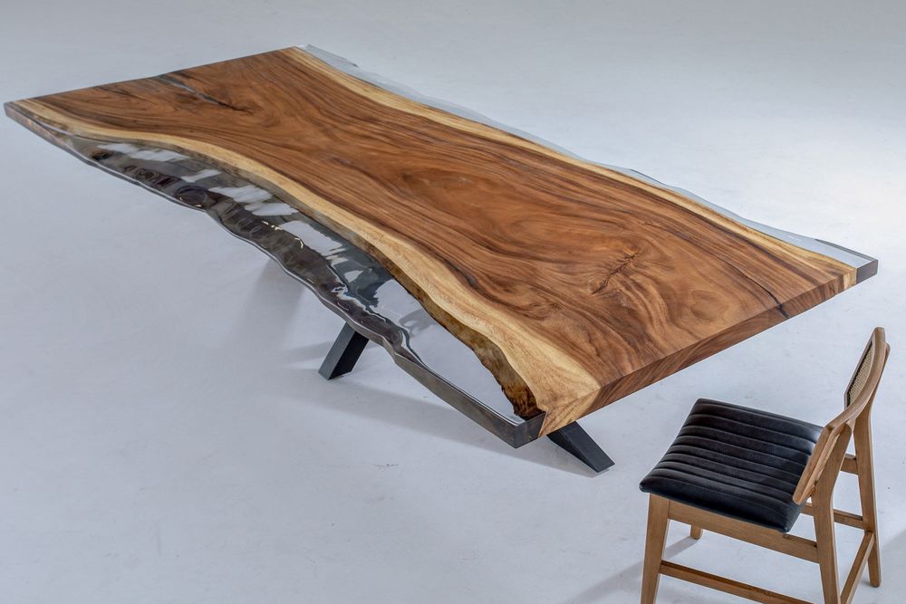 Tables Salle à Manger - Table de salle à manger en époxy transparent Live Edge - Table de cuis - TINELLA WOOD