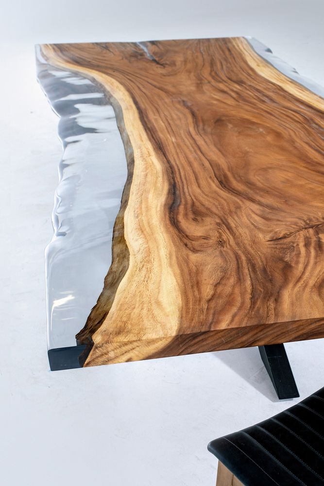 Tables Salle à Manger - Table de salle à manger en époxy transparent Live Edge - Table de cuis - TINELLA WOOD