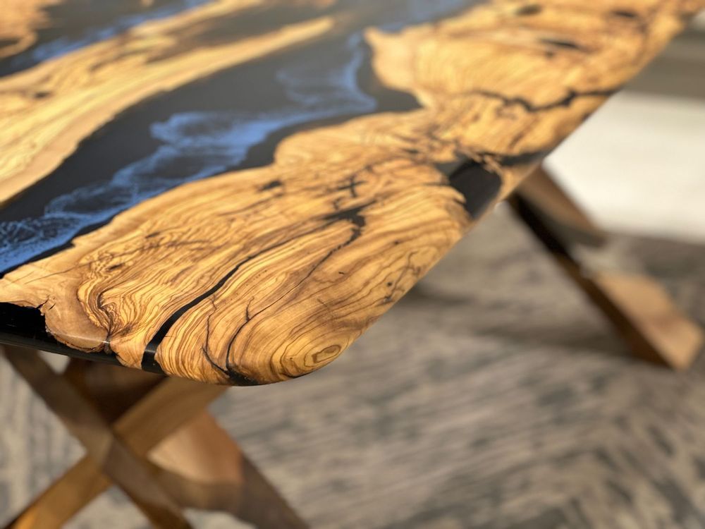Kitchens furniture - Olive Epoxy Resin Dining Table - Blue Epoxy Table - TINELLA WOOD