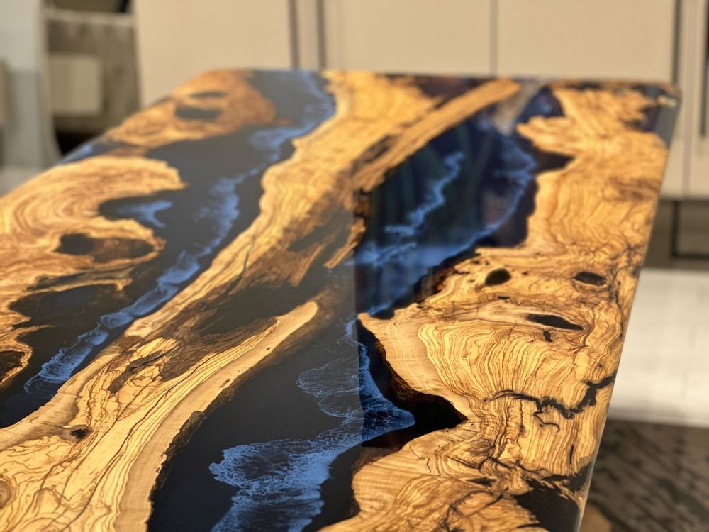 Kitchens furniture - Olive Epoxy Resin Dining Table - Blue Epoxy Table - TINELLA WOOD