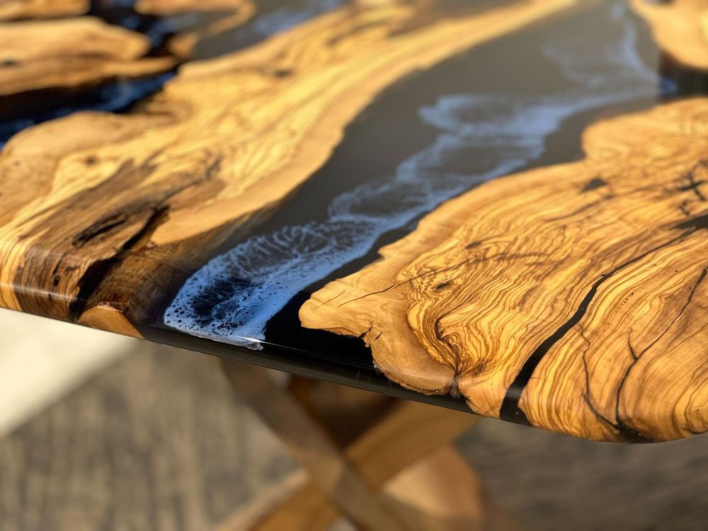Kitchens furniture - Olive Epoxy Resin Dining Table - Blue Epoxy Table - TINELLA WOOD