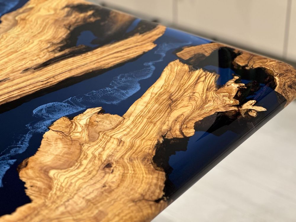 Kitchens furniture - Olive Epoxy Resin Dining Table - Blue Epoxy Table - TINELLA WOOD