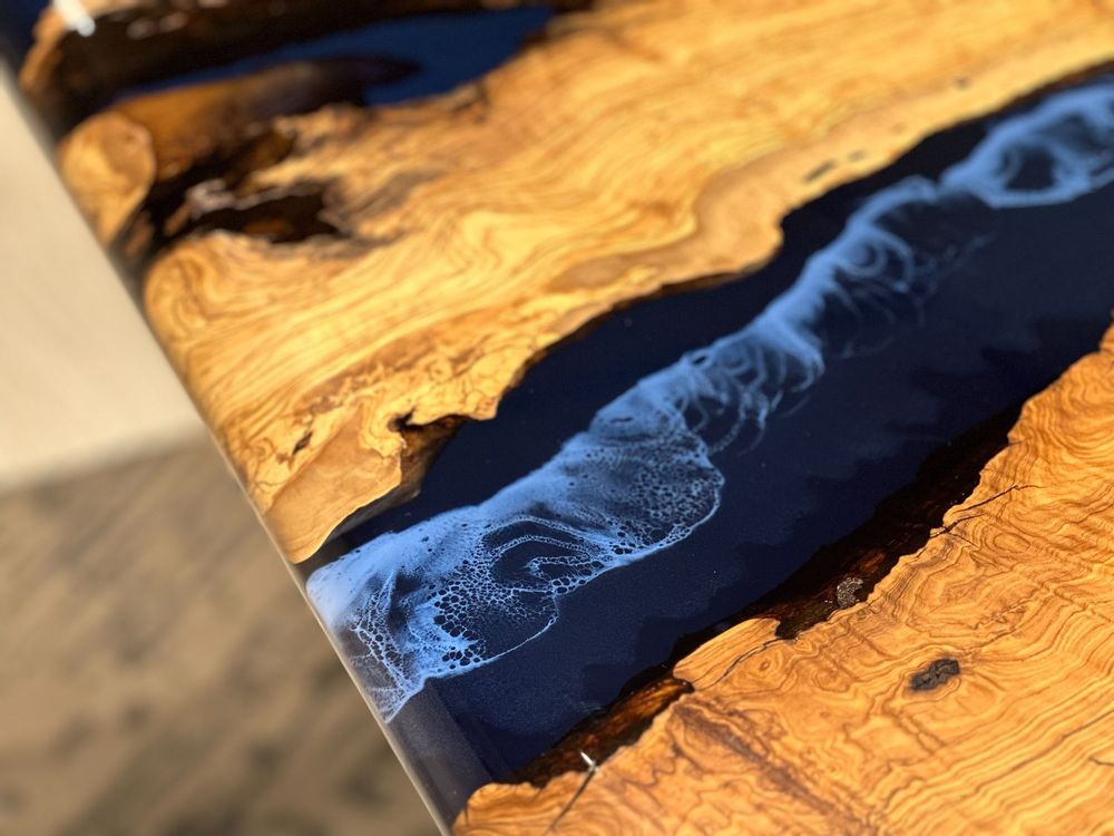 Kitchens furniture - Olive Epoxy Resin Dining Table - Blue Epoxy Table - TINELLA WOOD