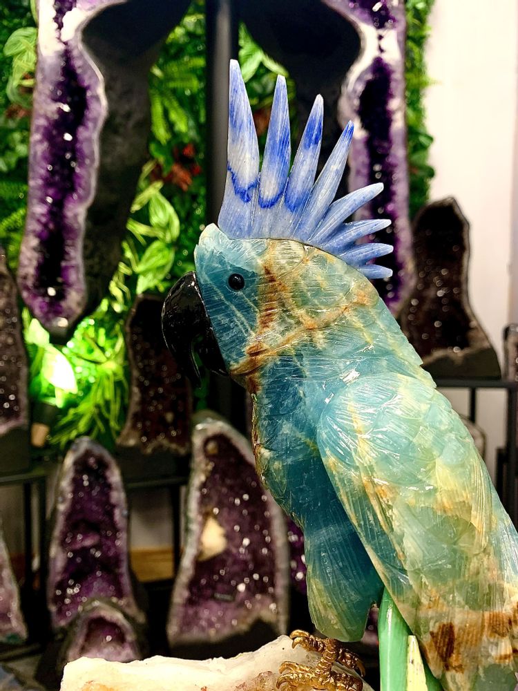 Objets design - Le cacatoès sculpté : Objet déco (pièce unique fait main) - LAVENTURINE GALLERY