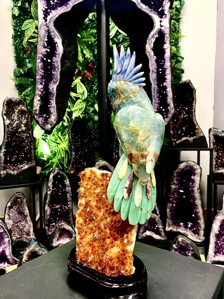 Objets design - Le cacatoès sculpté : Objet déco (pièce unique fait main) - LAVENTURINE GALLERY