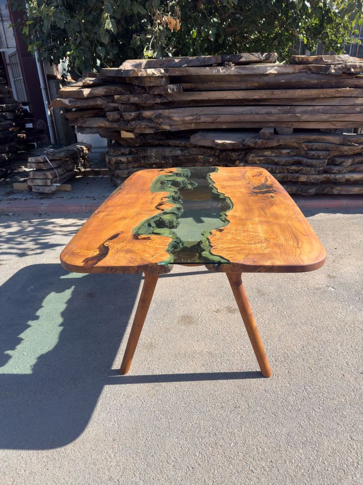 Kitchens furniture - Glass River Dining Table - Green Natural Wood Custom Dine Table - TINELLA WOOD