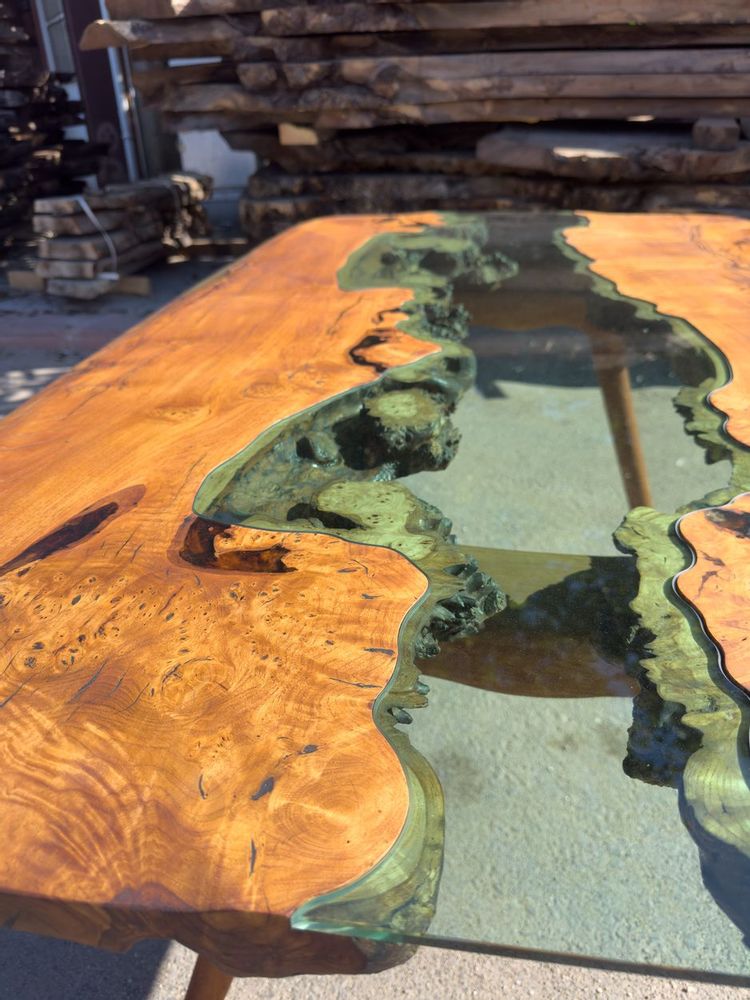 Kitchens furniture - Glass River Dining Table - Green Natural Wood Custom Dine Table - TINELLA WOOD