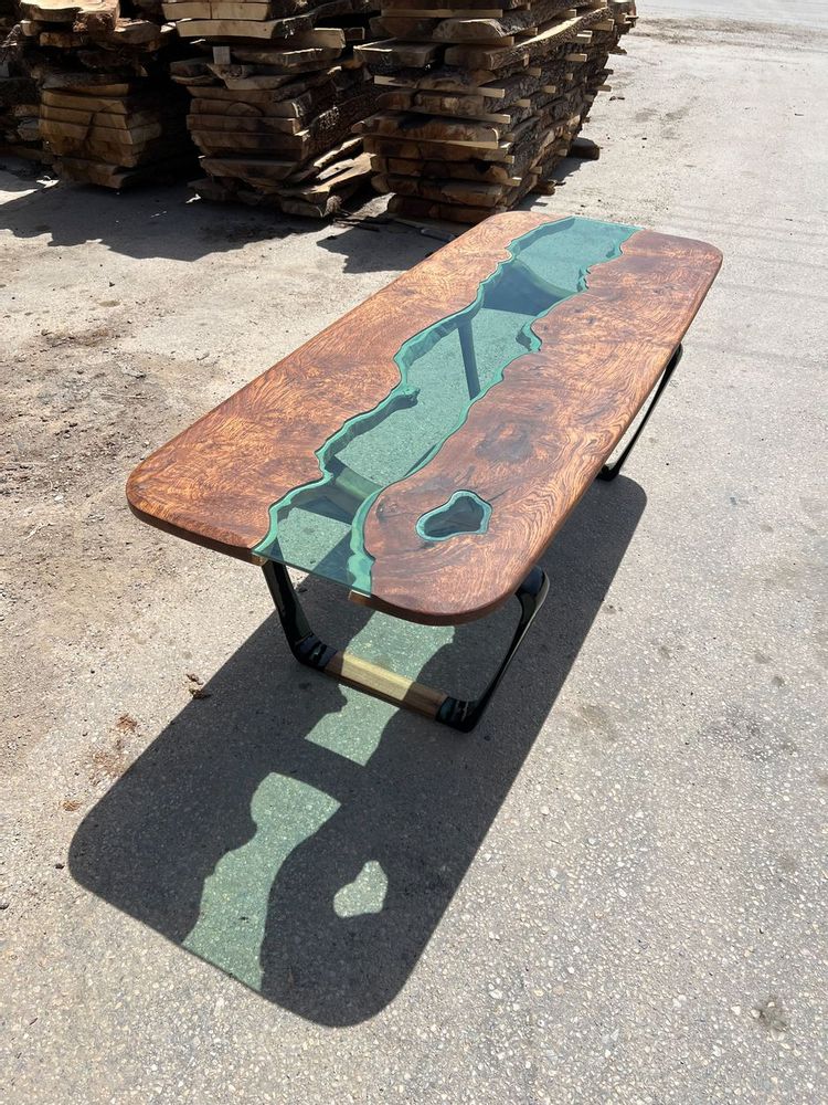 Kitchens furniture - Glass River Dining Table - Green Natural Wood Custom Dine Table - TINELLA WOOD