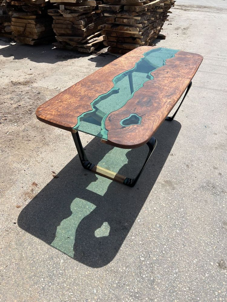 Kitchens furniture - Glass River Dining Table - Green Natural Wood Custom Dine Table - TINELLA WOOD