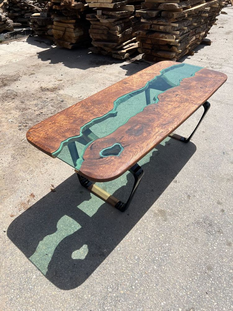 Kitchens furniture - Glass River Dining Table - Green Natural Wood Custom Dine Table - TINELLA WOOD