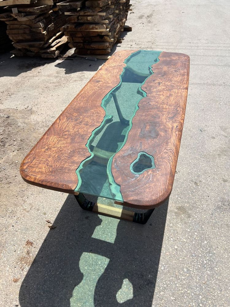 Kitchens furniture - Glass River Dining Table - Green Natural Wood Custom Dine Table - TINELLA WOOD