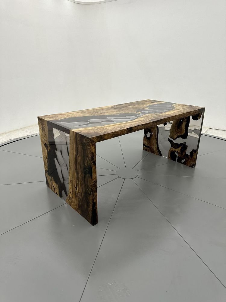 Meubles de cuisines - Table de salle à manger en résine époxy en forme de U Waterfall - Tabl - TINELLA WOOD