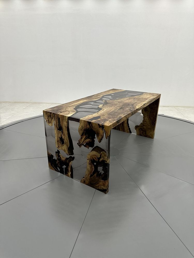 Meubles de cuisines - Table de salle à manger en résine époxy en forme de U Waterfall - Tabl - TINELLA WOOD