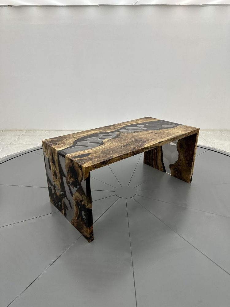 Meubles de cuisines - Table de salle à manger en résine époxy en forme de U Waterfall - Tabl - TINELLA WOOD