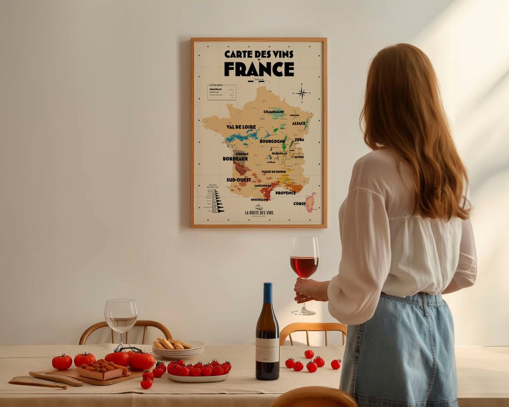 Poster - Map of French vineyards - LES ROUTES DU VIN