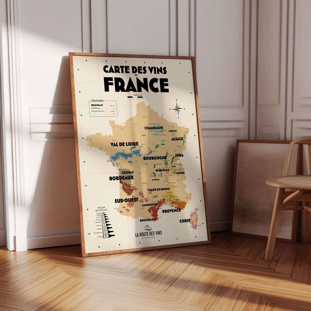 Poster - Map of French vineyards - LES ROUTES DU VIN