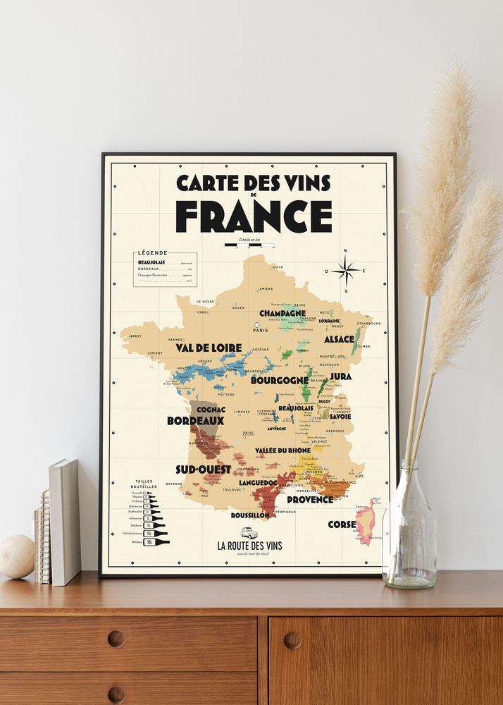 Poster - Map of French vineyards - LES ROUTES DU VIN