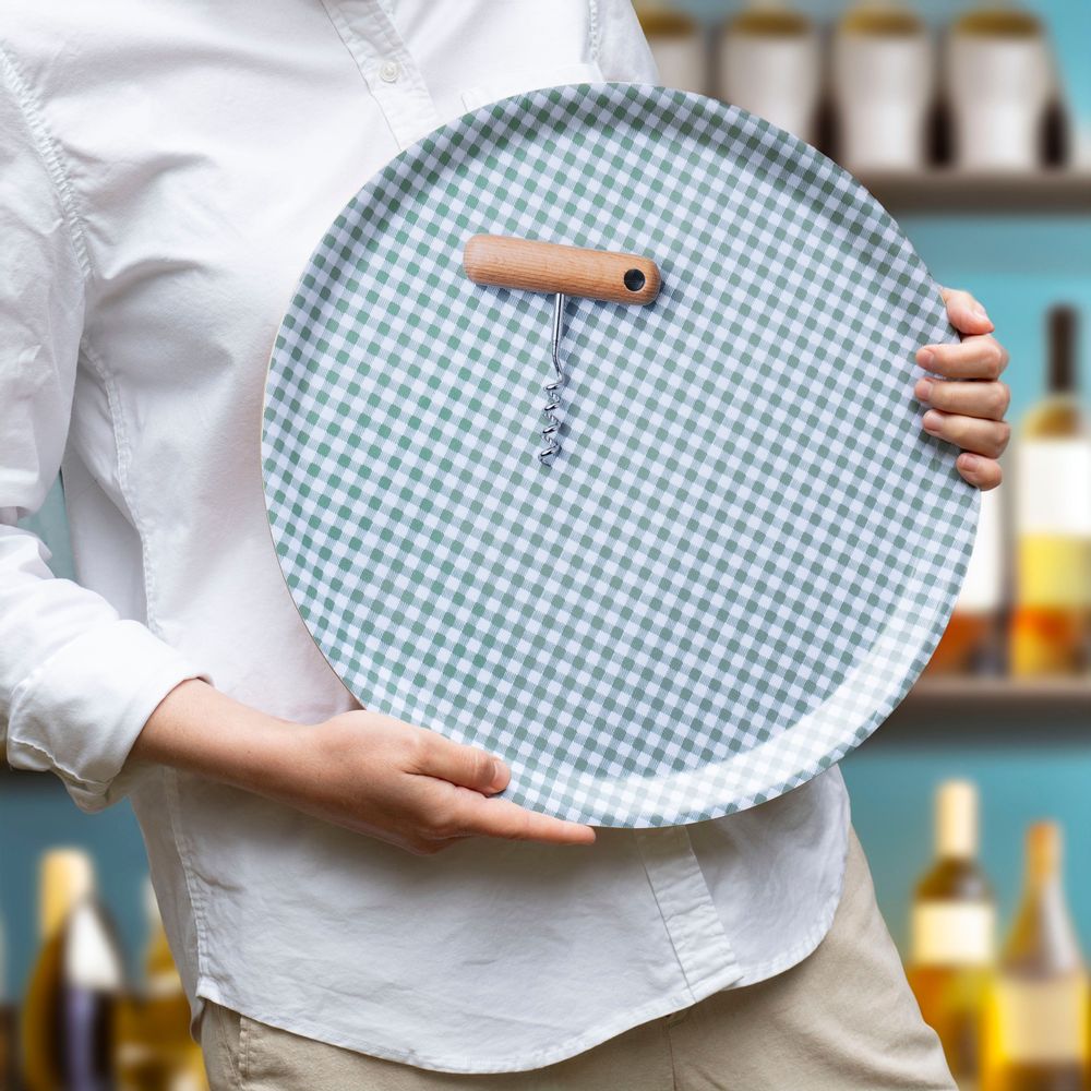 Kitchen utensils - Round wooden serving tray - Trompe l'oeil corkscrew 38 cm - MONBOPLATO