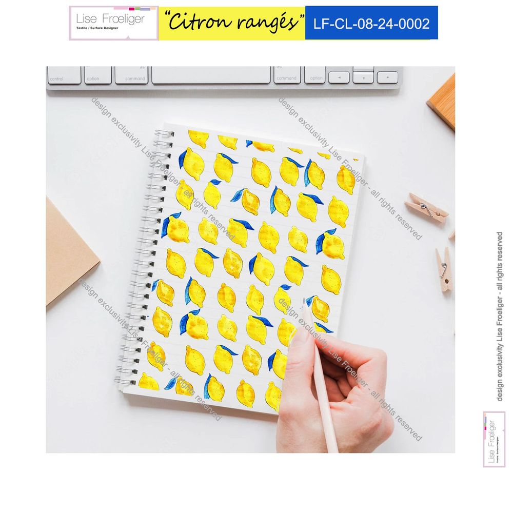 Design textile et surface - \ » Motif textile « Citrons rangés - LISE FROELIGER DESIGNER
