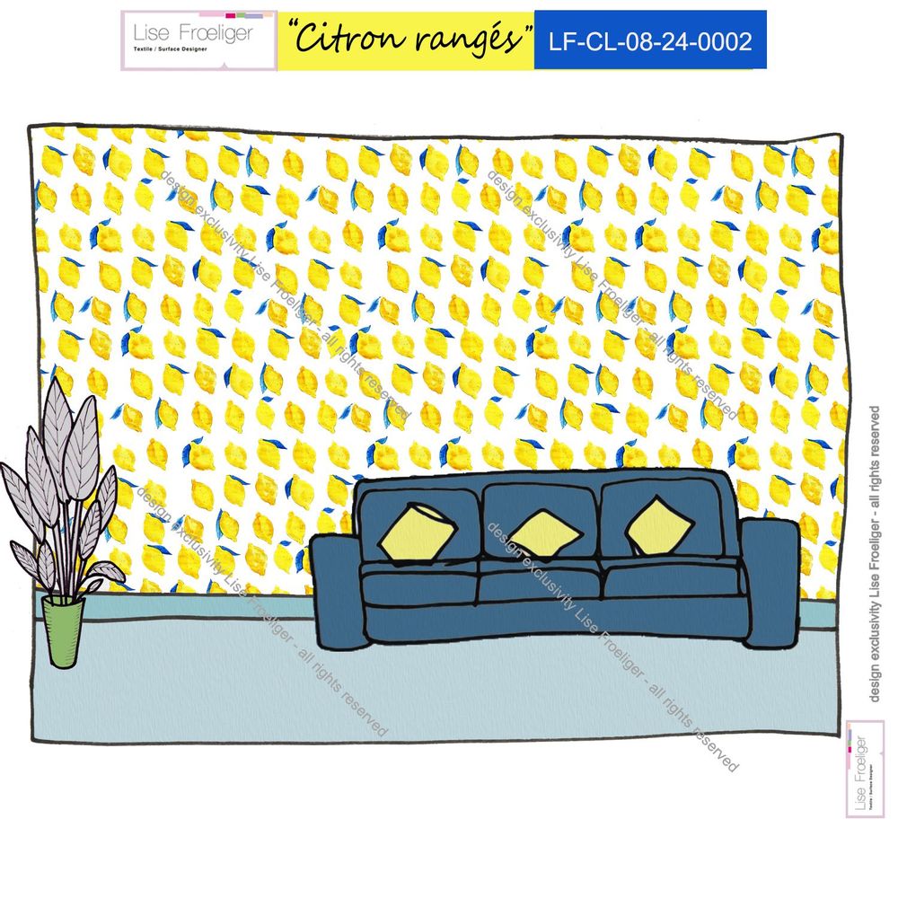 Design textile et surface - \ » Motif textile « Citrons rangés - LISE FROELIGER DESIGNER