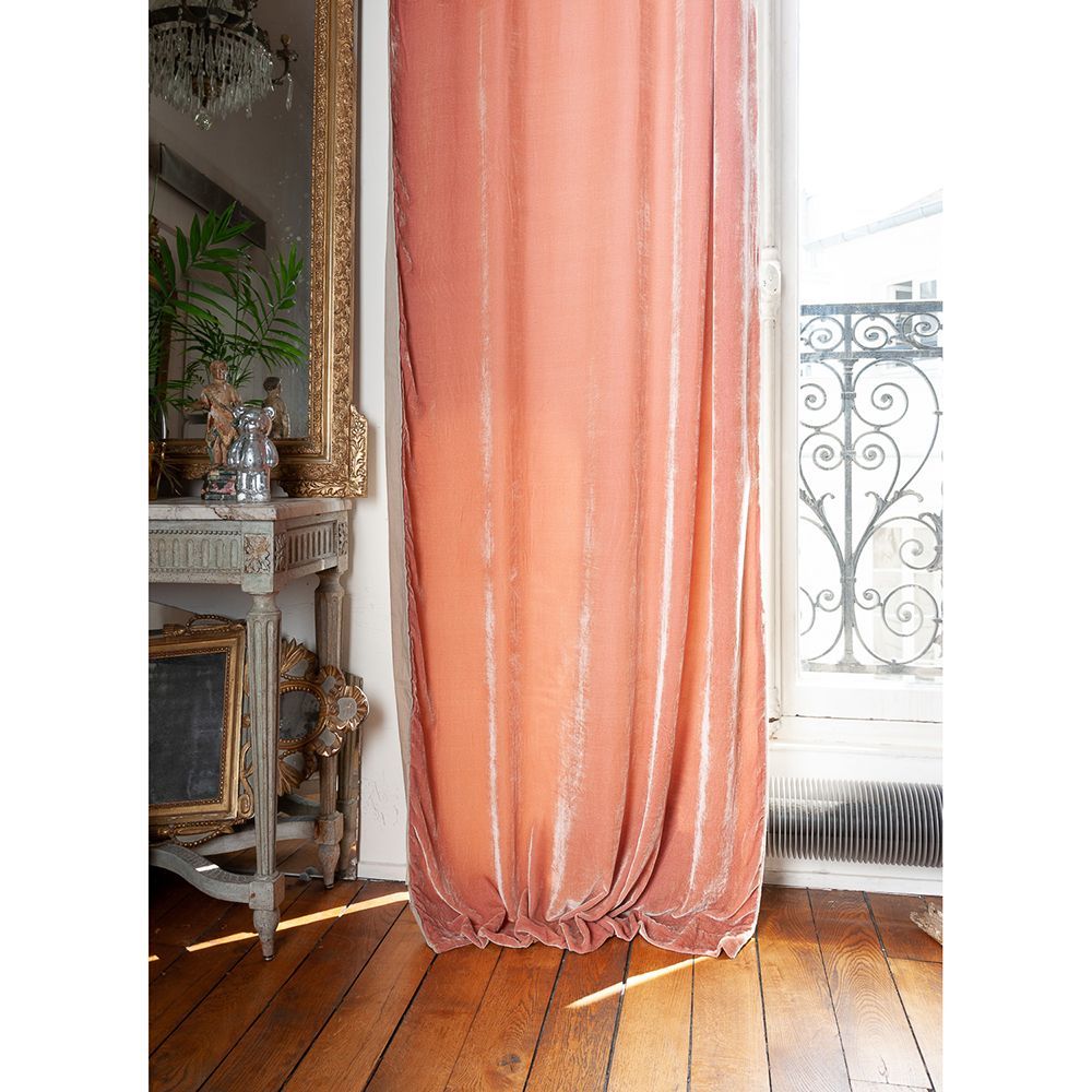 Rideaux et voilages - FORTUNA Rideau en velours de soie 110x300 cm coloris PECHE - EN FIL D'INDIENNE...