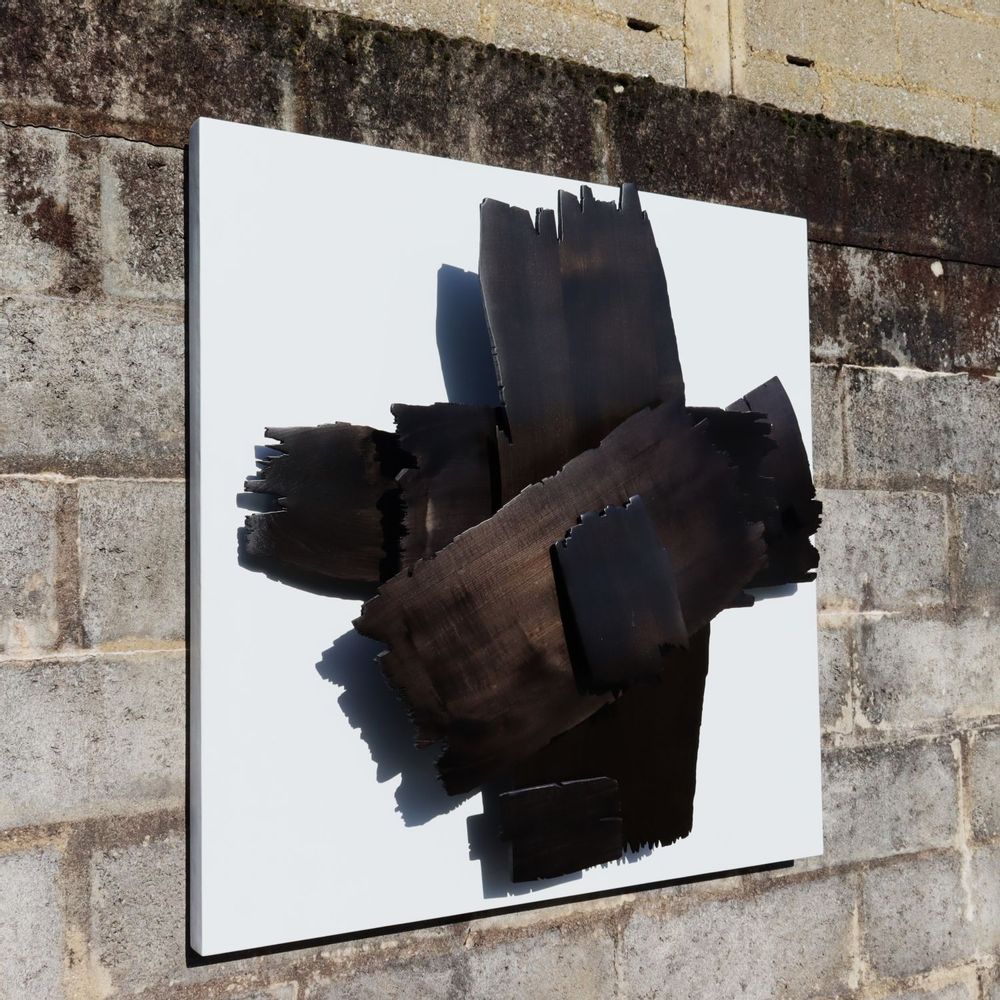 Pièces uniques - sculpture murale « Mouvement noir sur carré blanc \". - THIERRY LAUDREN