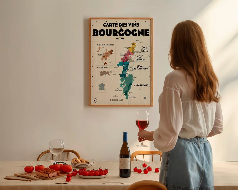 Affiches - Carte des vins de Bourgogne - LES ROUTES DU VIN