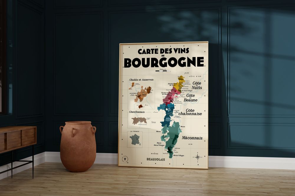 Affiches - Carte des vins de Bourgogne - LES ROUTES DU VIN