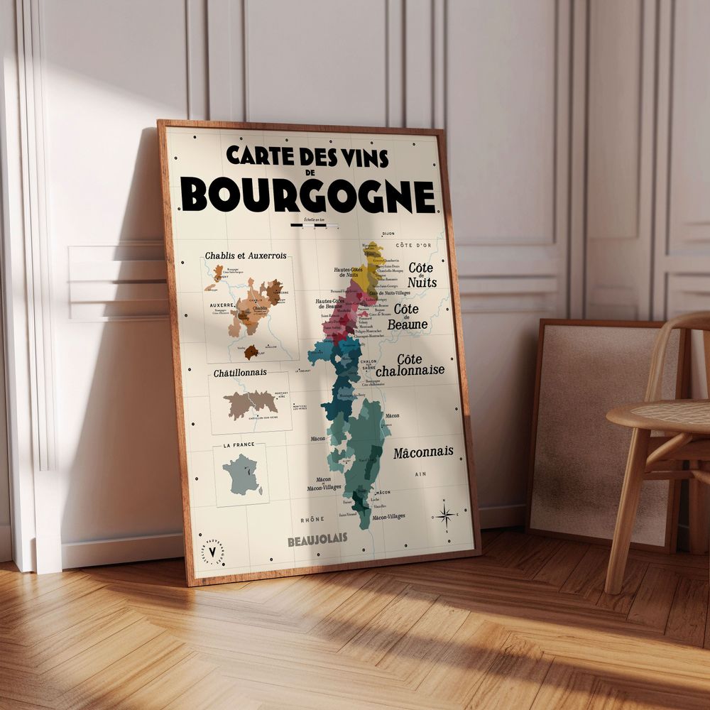 Affiches - Carte des vins de Bourgogne - LES ROUTES DU VIN