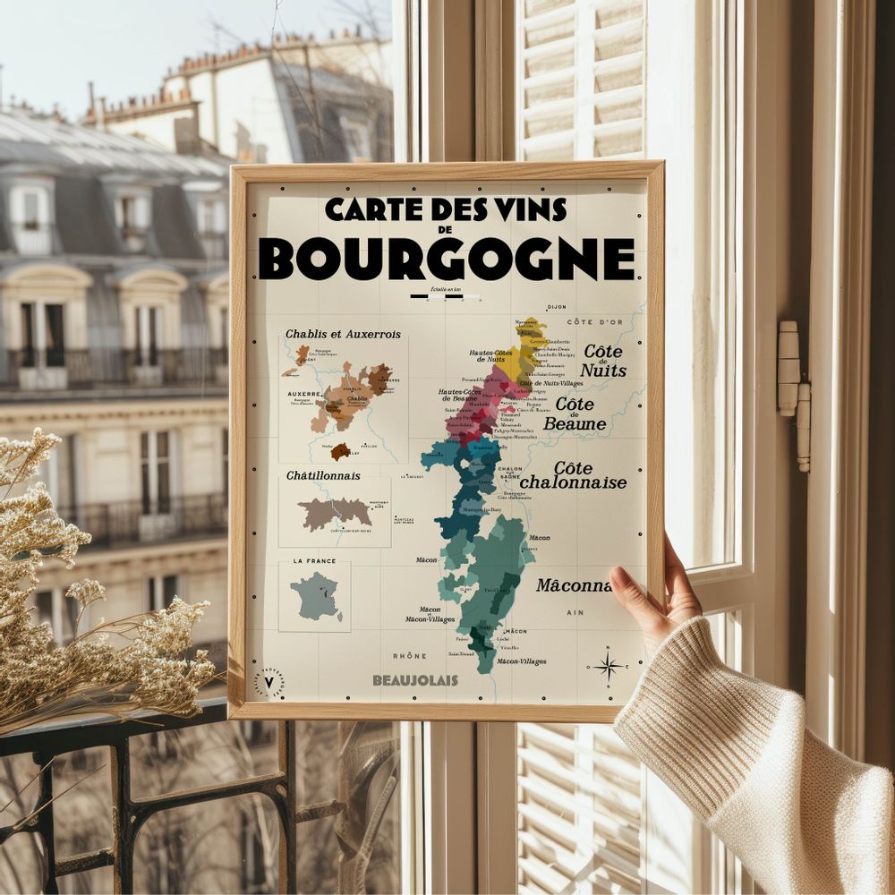 Affiches - Carte des vins de Bourgogne - LES ROUTES DU VIN