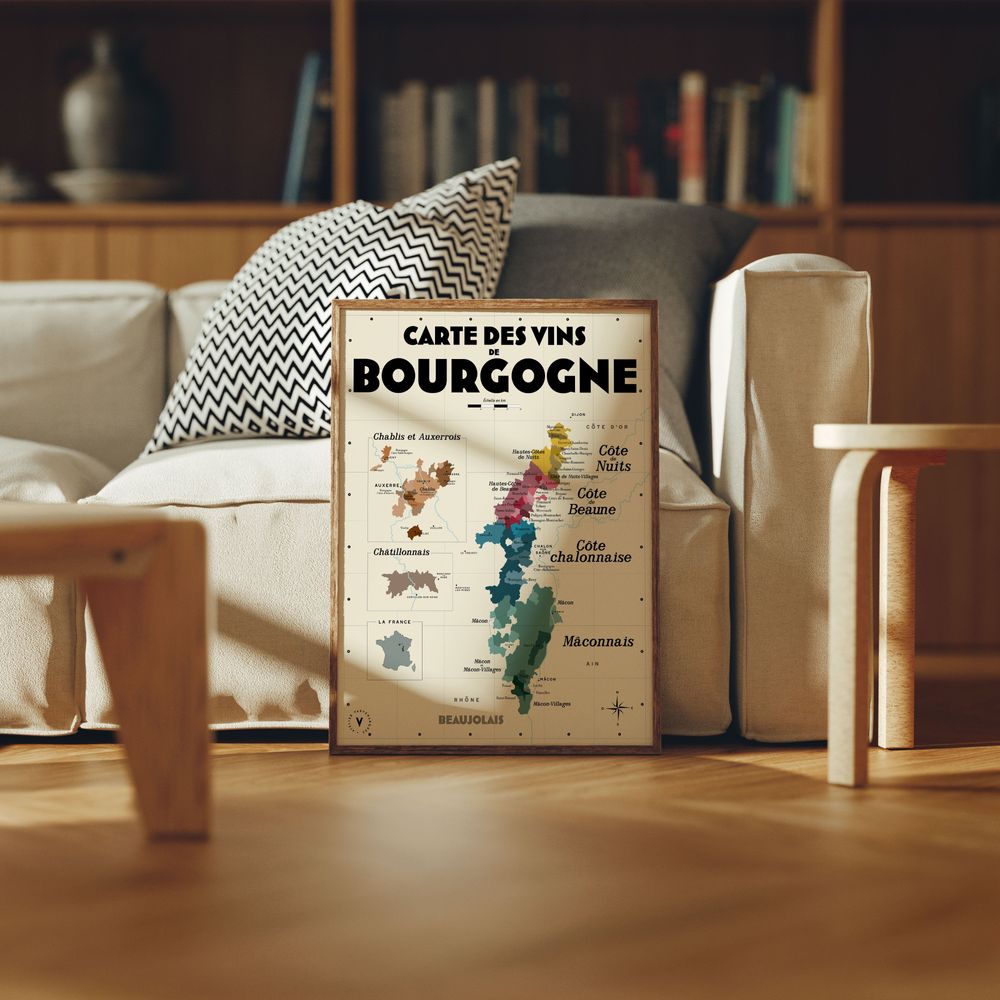 Affiches - Carte des vins de Bourgogne - LES ROUTES DU VIN