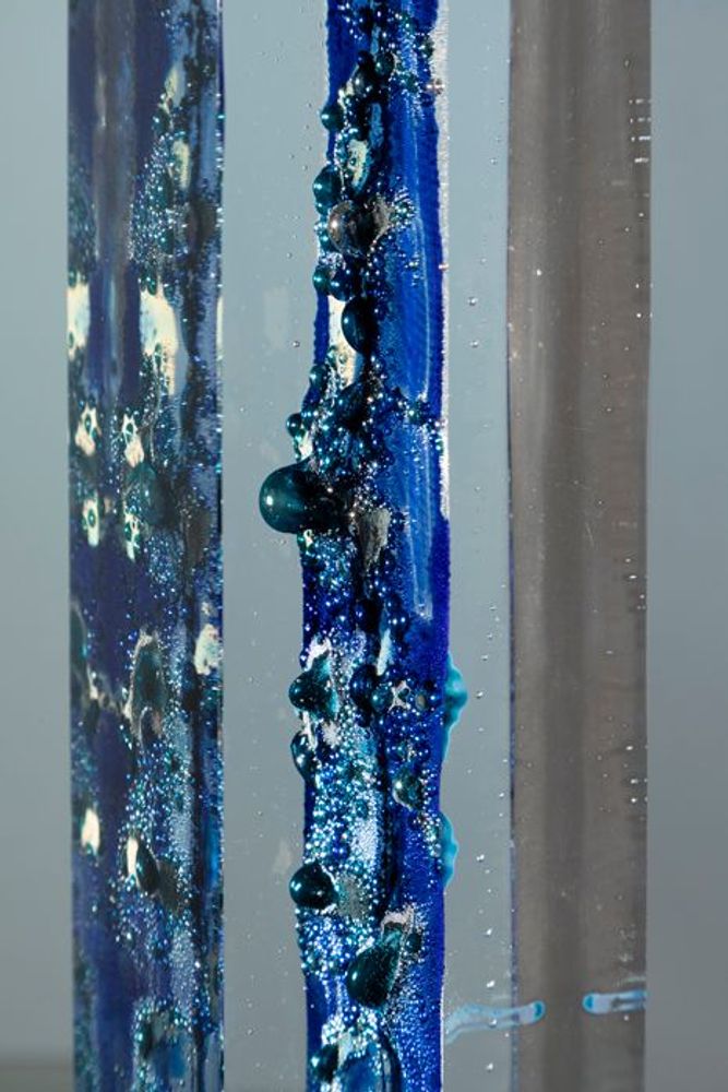 Accessoires de déco extérieure - "Élévation / Bleus nymphéas" Sculpture Verre optique - JEAN-FRANÇOIS LEMAIRE