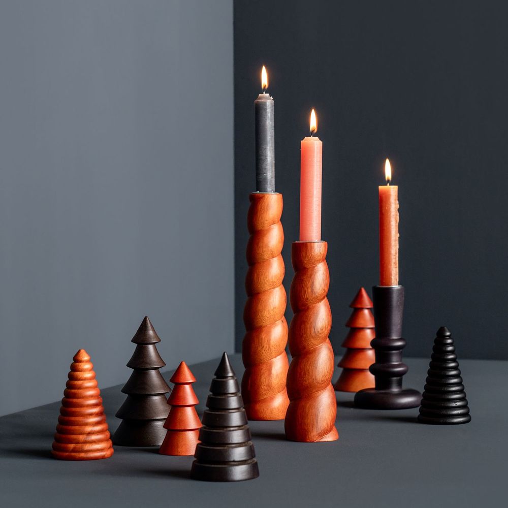 Candlesticks and candle holders - Wooden Xmas decoration and trees candleholders - KINTA