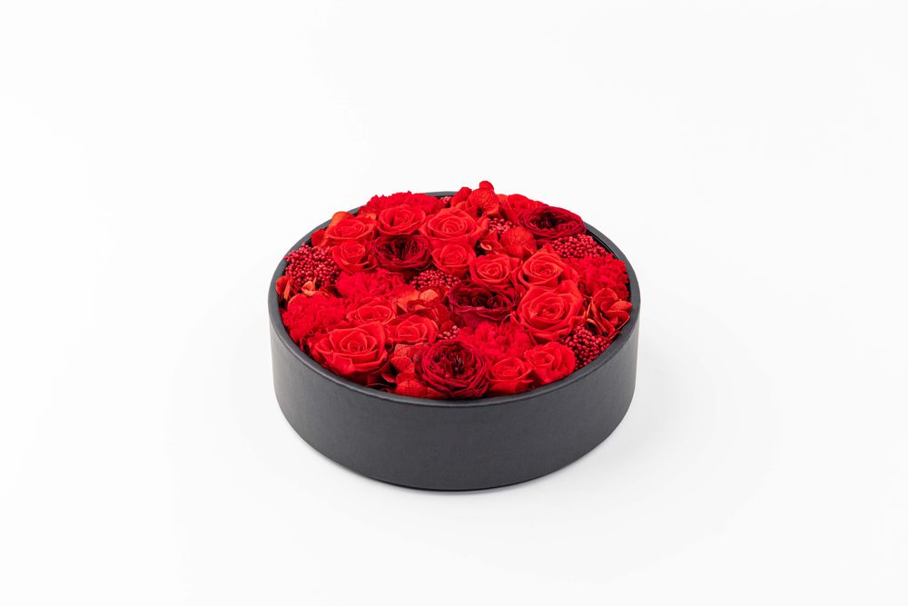 Objets de décoration - Coffret de fleurs stabilisées - Rond Size L - Boite noire - BENOIT SAINT AMAND