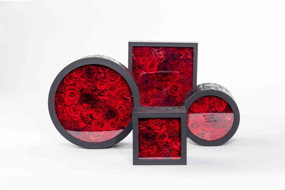 Objets de décoration - Coffret de fleurs stabilisées - Rond Size L - Boite noire - BENOIT SAINT AMAND