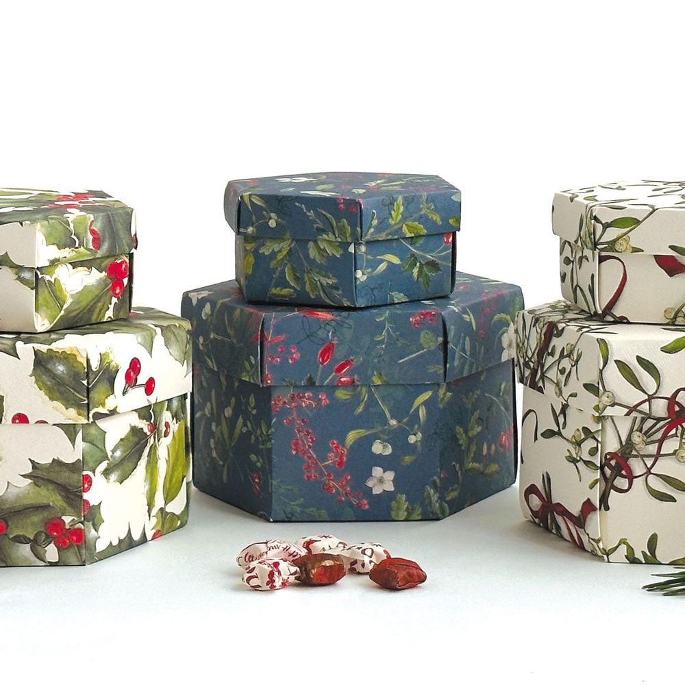 Papeterie bureau - Set 2 boîtes cadeaux hexagonales - " Flora a Natale " - TASSOTTI - ITALY