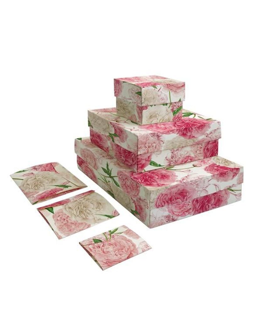 Papeterie bureau - Set 3 boîtes cadeaux avec couvercle - Peonie - TASSOTTI - ITALY