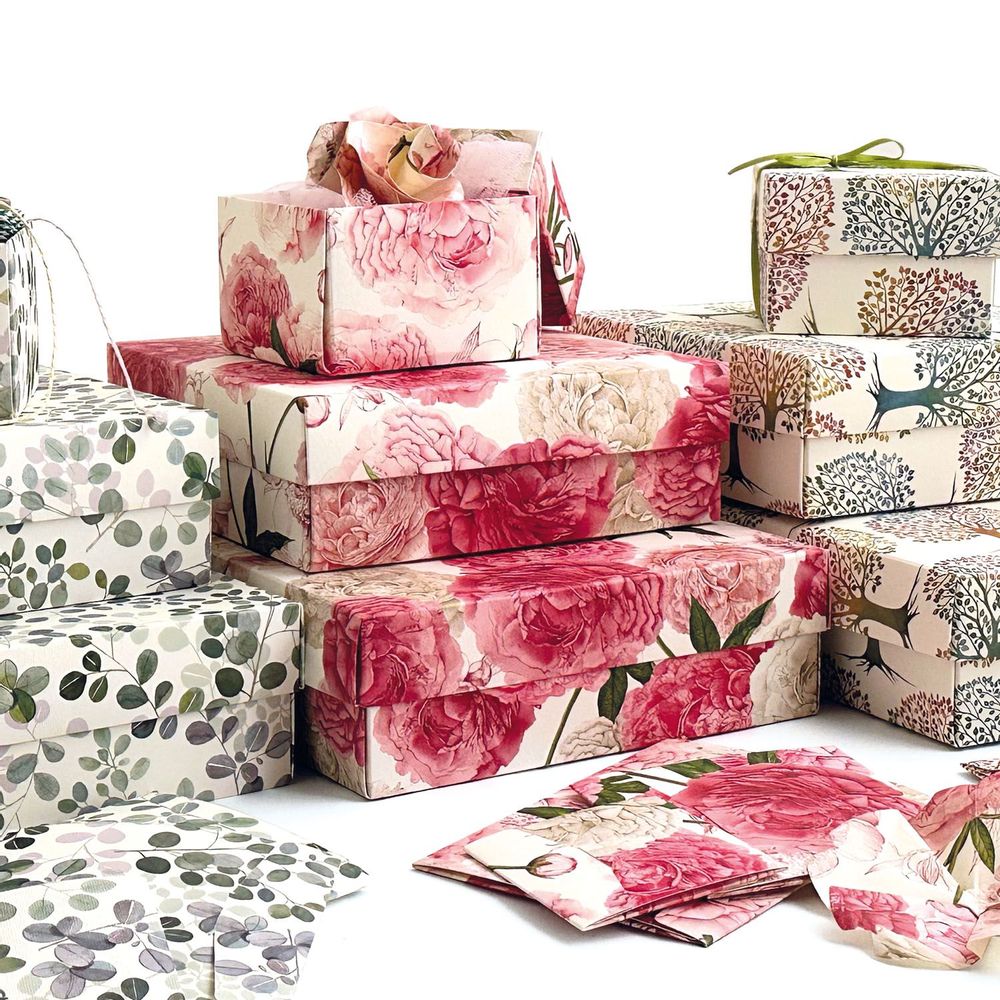Papeterie bureau - Set 3 boîtes cadeaux avec couvercle - Peonie - TASSOTTI - ITALY